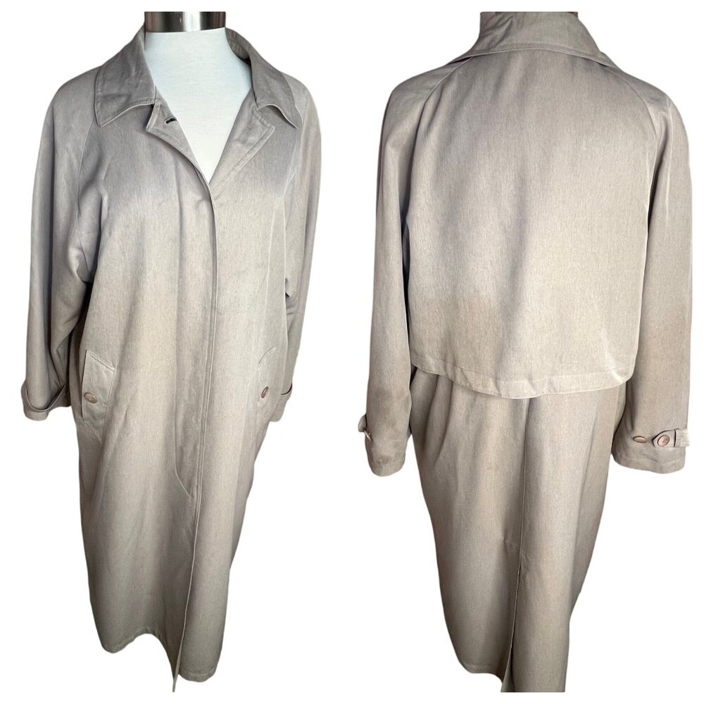 VTG Talbots Petites 10P Long Trench Coat Beige Pockets Button Style Sophisticate